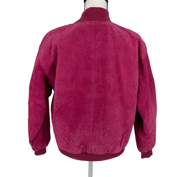 Vintage Mixed Blues Leather Bomber Jacket Barbie Pink Floral Lining Retro Small - Picture 7 of 14